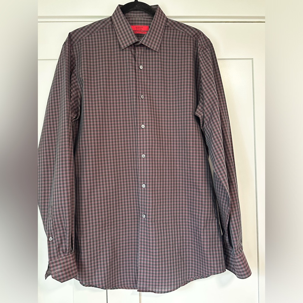 Men's Checkered Burgundy Shirt, M